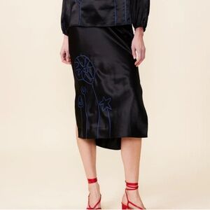 LINGUA FRANCA HUDSON SILK SKIRT IN COAL - ** 100% SILK!!**